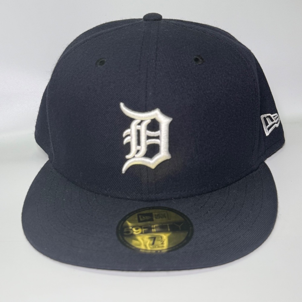 New Era 59FIFTY Hat Mens 7 1/2 Navy Blue Detroit Tigers MLB Fitted Cap